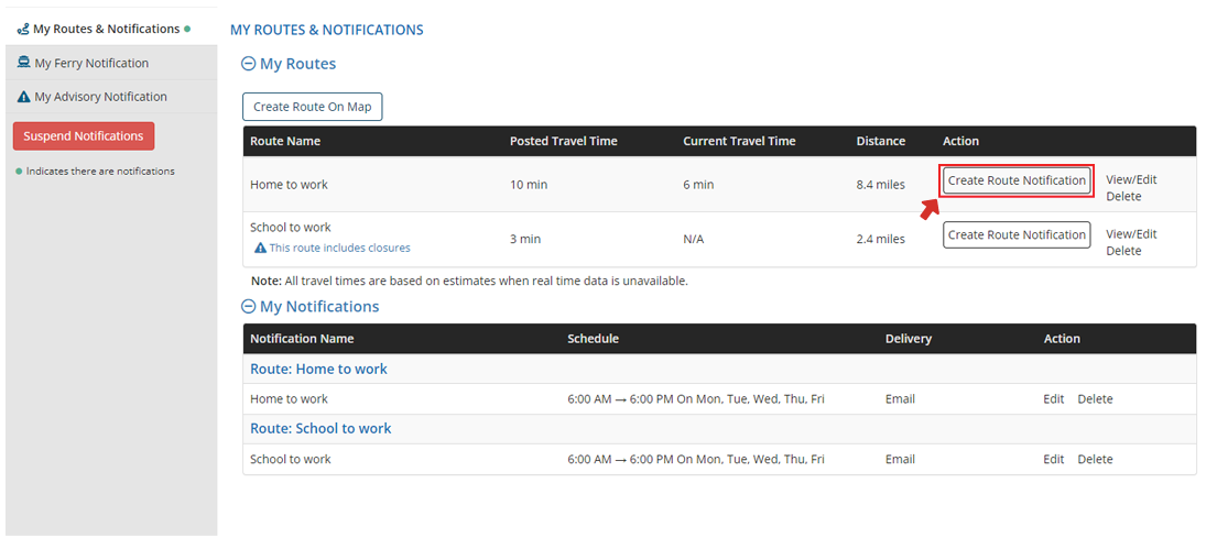 Creating a notification for your route