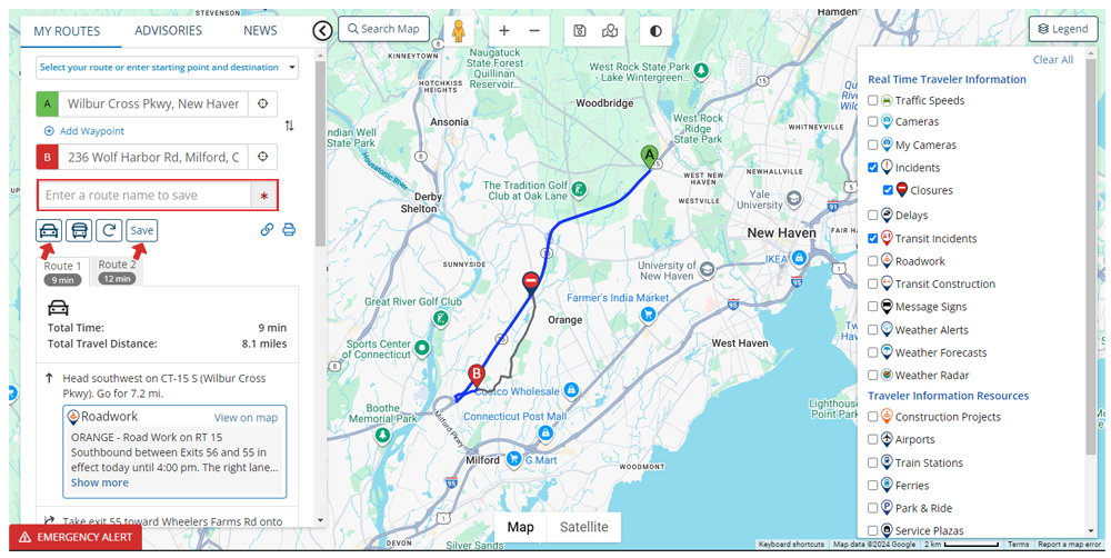 Creating and saving Route